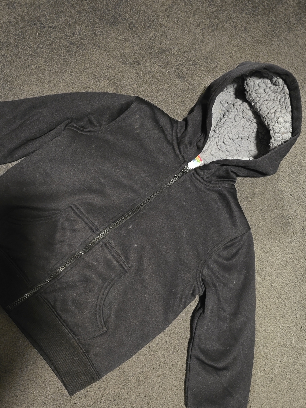 healthtex Black Zip-Up Hoodie with Gray Sherpa Lining